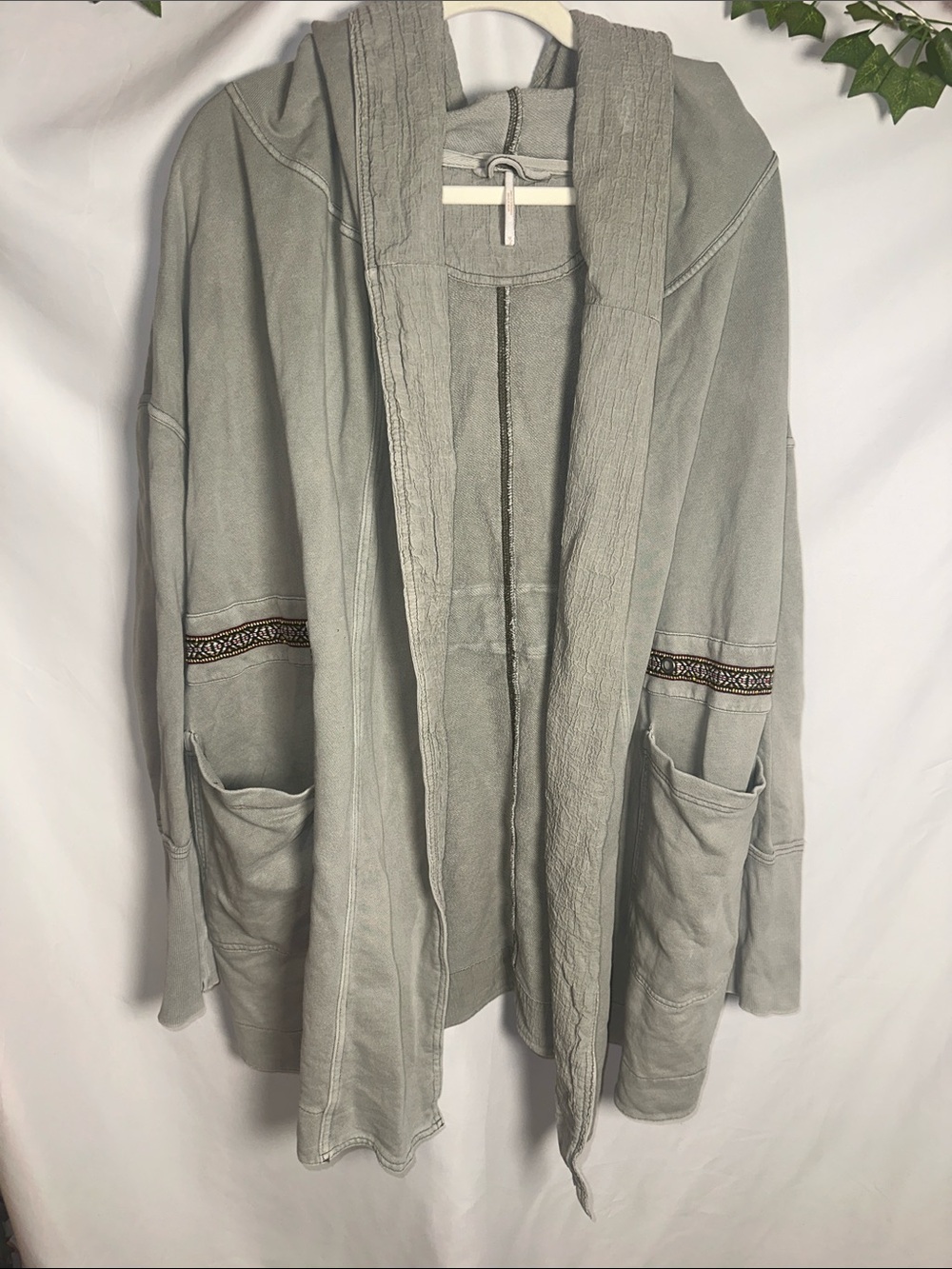 Free People Heather Gray Hooded Open Cardigan